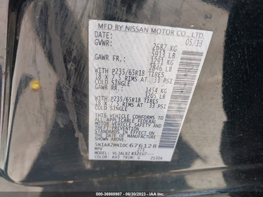 2013 NISSAN PATHFINDER S - 5N1AR2MN1DC676128