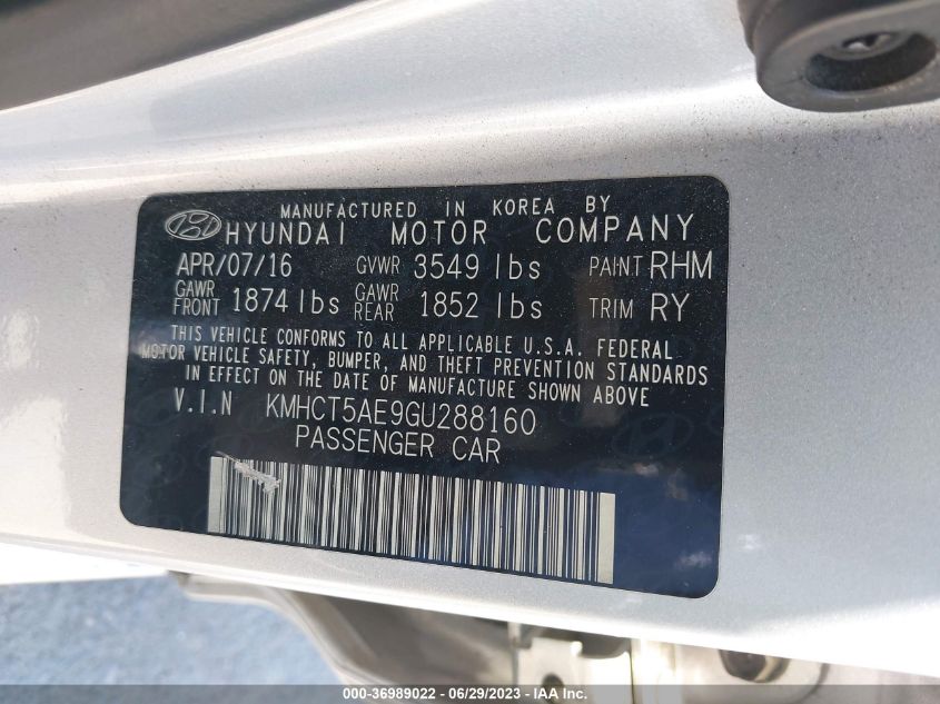 2016 HYUNDAI ACCENT SE - KMHCT5AE9GU288160