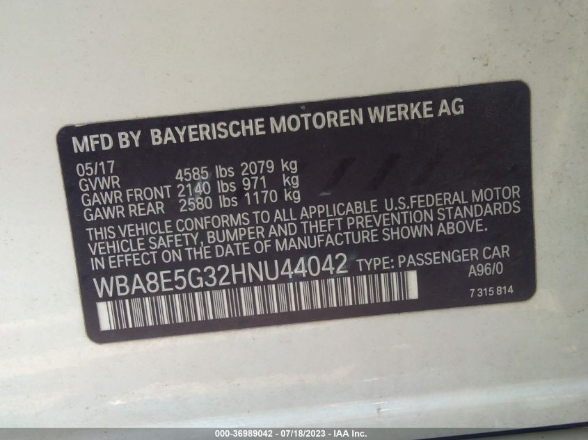 2017 BMW 320I XDRIVE WBA8E5G32HNU44042