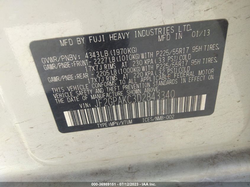 2013 SUBARU XV CROSSTREK LIMITED - JF2GPAKC3D2843340