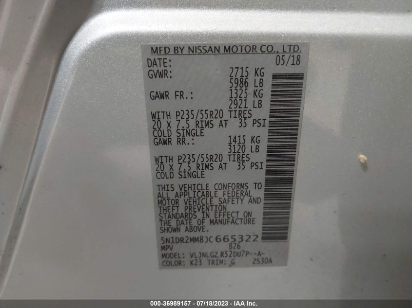 2018 NISSAN PATHFINDER SL - 5N1DR2MM8JC665322