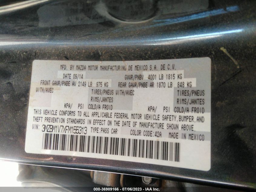 2015 MAZDA MAZDA3 I TOURING - 3MZBM1V7XFM155313