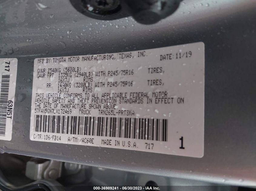 2020 TOYOTA TACOMA 2WD SR/SR5 - 5TFAX5GN7LX172469