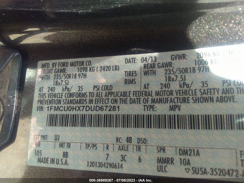 2013 FORD ESCAPE SEL - 1FMCU0HX7DUD67281