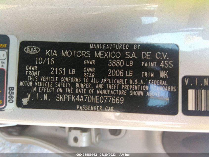 2017 KIA FORTE LX - 3KPFK4A70HE077669