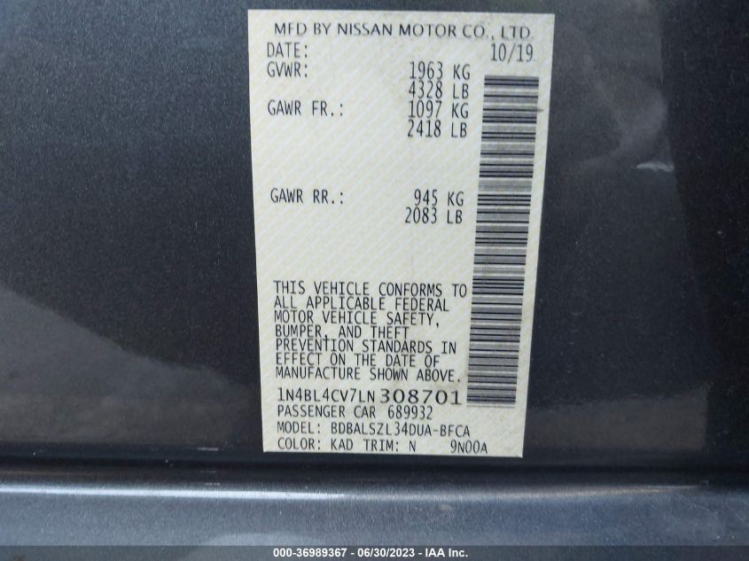 2020 NISSAN ALTIMA 2.5 SR - 1N4BL4CV7LN308701