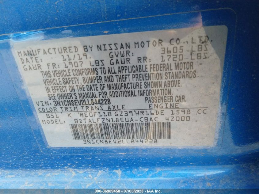 2020 NISSAN VERSA SV - 3N1CN8EV2LL844228