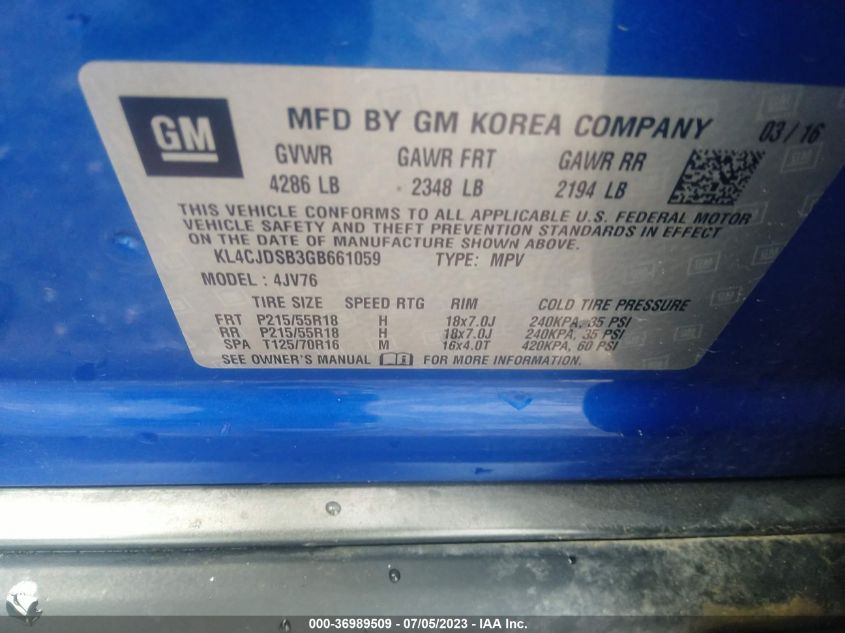 2016 BUICK ENCORE PREMIUM - KL4CJDSB3GB661059