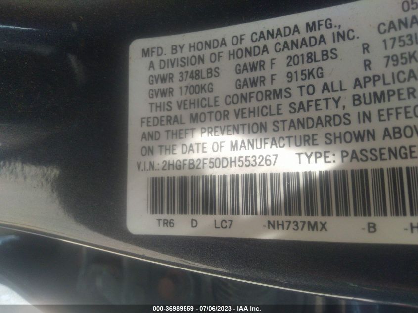 2013 HONDA CIVIC SDN LX - 2HGFB2F50DH553267