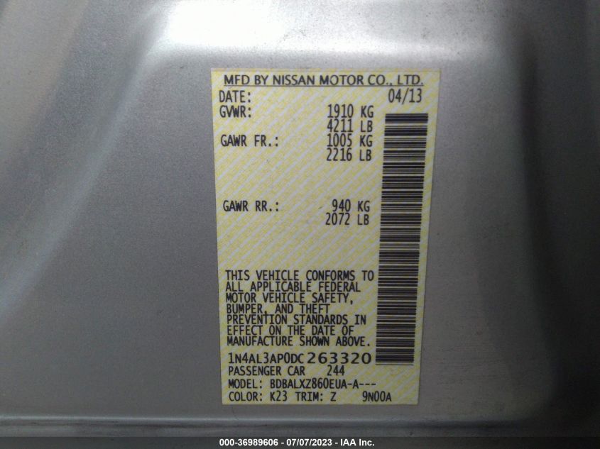 2013 NISSAN ALTIMA 2.5 SL - 1N4AL3AP0DC263320