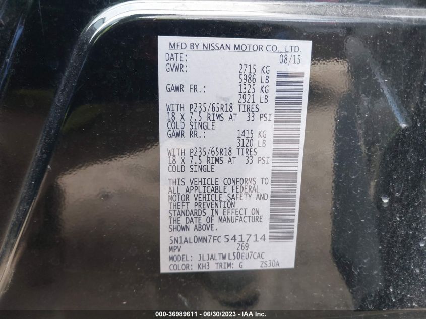 2015 INFINITI QX60 - 5N1AL0MN7FC541714