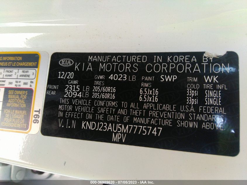 2021 KIA SOUL S - KNDJ23AU5M7775747