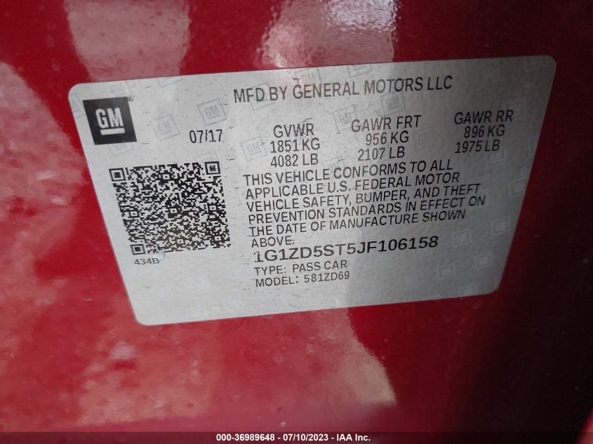 2018 CHEVROLET MALIBU LT - 1G1ZD5ST5JF106158