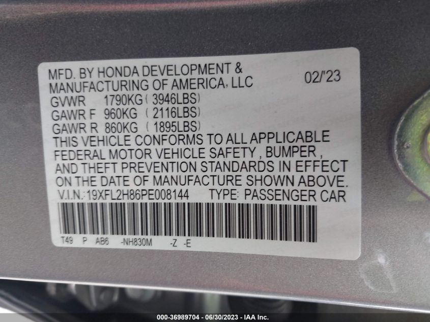 2023 HONDA CIVIC HATCHBACK SPORT - 19XFL2H86PE008144