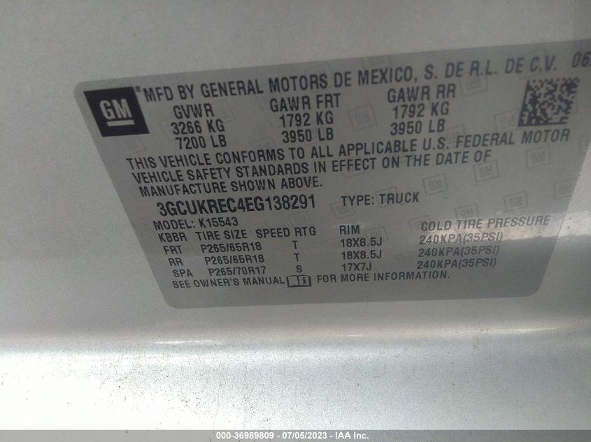 2014 CHEVROLET SILVERADO 1500 LT - 3GCUKREC4EG138291