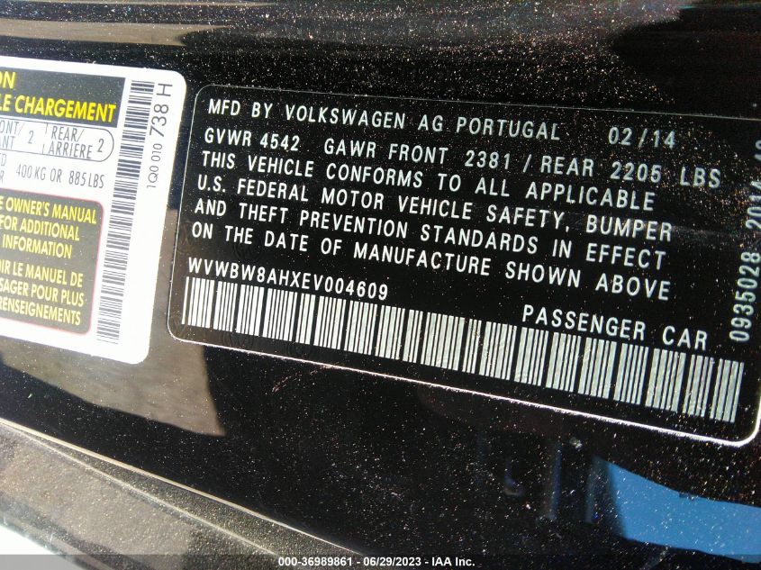 2014 VOLKSWAGEN EOS KOMFORT - WVWBW8AHXEV004609