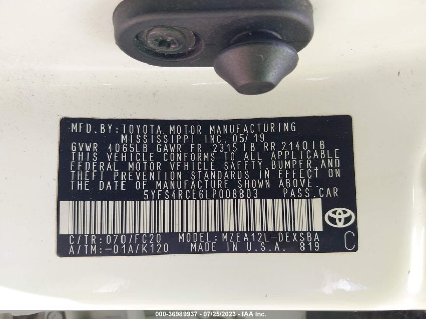 2020 TOYOTA COROLLA SE/NIGHTSHADE - 5YFS4RCE6LP008803