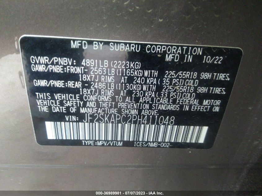 2023 SUBARU FORESTER LIMITED - JF2SKAPC2PH411048