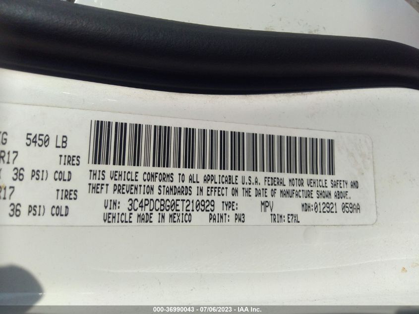 2014 DODGE JOURNEY SXT - 3C4PDCBG0ET210929