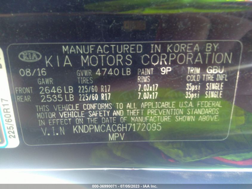 2017 KIA SPORTAGE LX - KNDPMCAC6H7172095