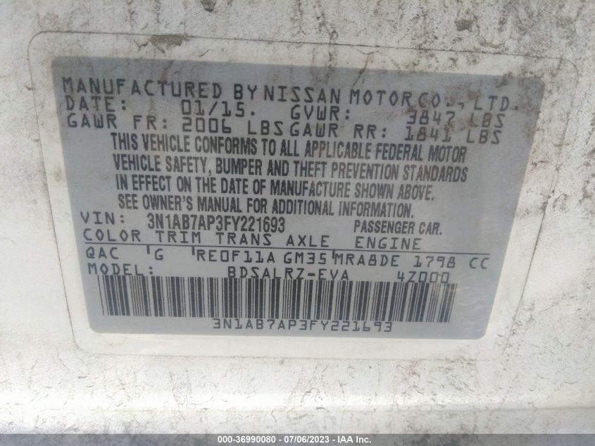 2015 NISSAN SENTRA SR - 3N1AB7AP3FY221693