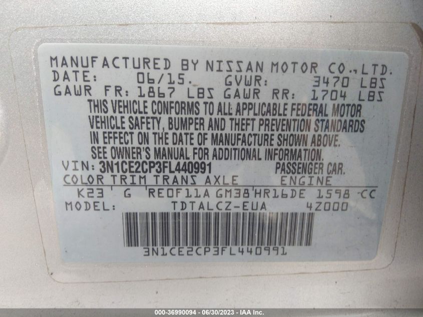 2015 NISSAN VERSA NOTE S PLUS - 3N1CE2CP3FL440991