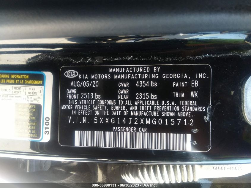 2021 KIA K5 LXS - 5XXG14J2XMG015712