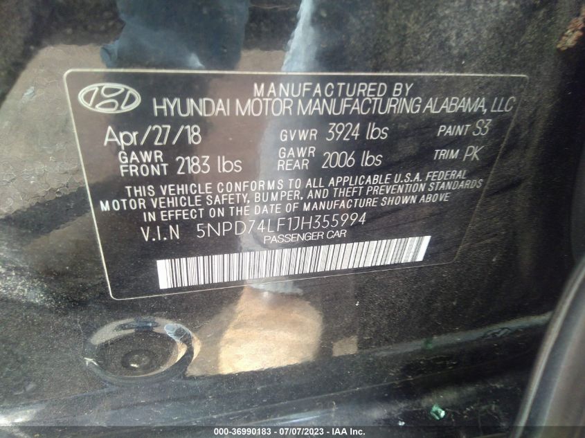 2018 HYUNDAI ELANTRA SE - 5NPD74LF1JH355994