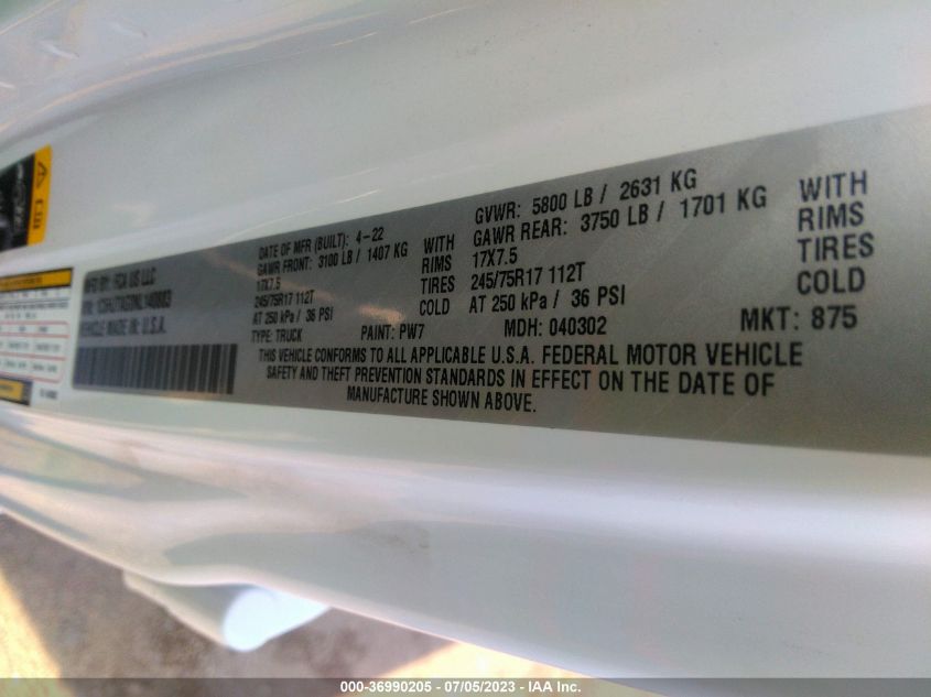 2022 JEEP GLADIATOR ALTITUDE - 1C6HJTAG0NL140883