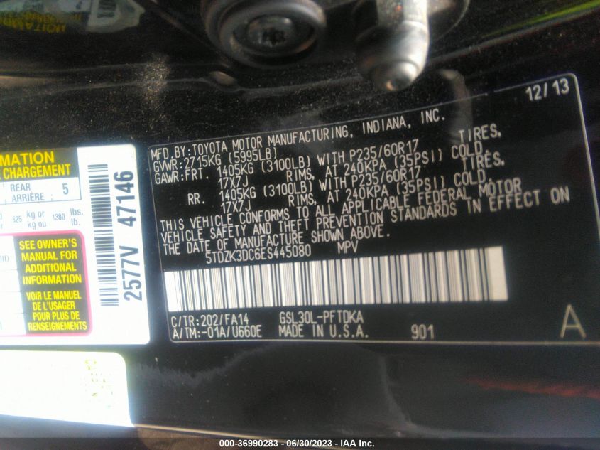 2014 TOYOTA SIENNA L - 5TDZK3DC6ES445080