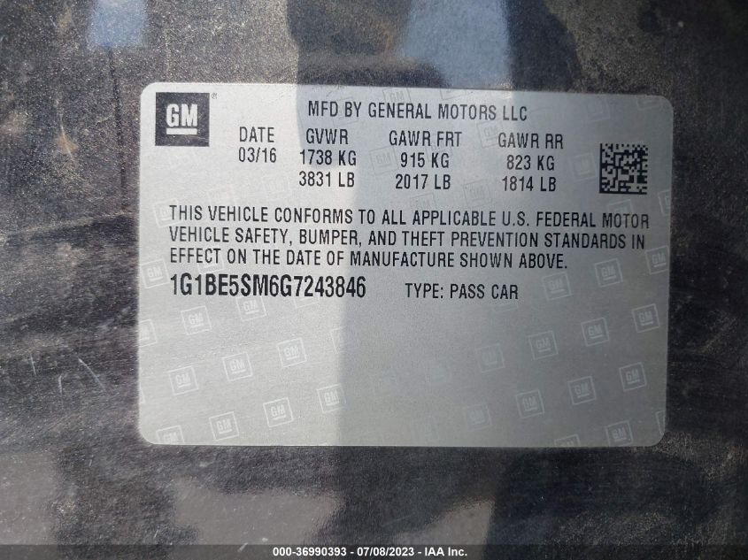 2016 CHEVROLET CRUZE LT - 1G1BE5SM6G7243846