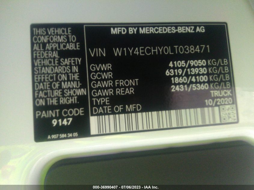 2020 MERCEDES-BENZ SPRINTER CARGO VAN - W1Y4ECHY0LT038471