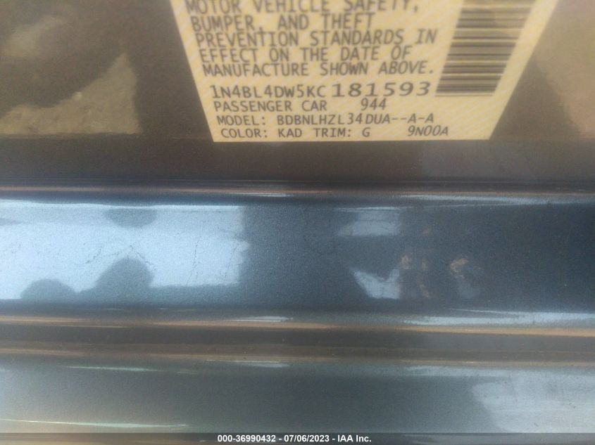 2019 NISSAN ALTIMA 2.5 SV - 1N4BL4DW5KC181593