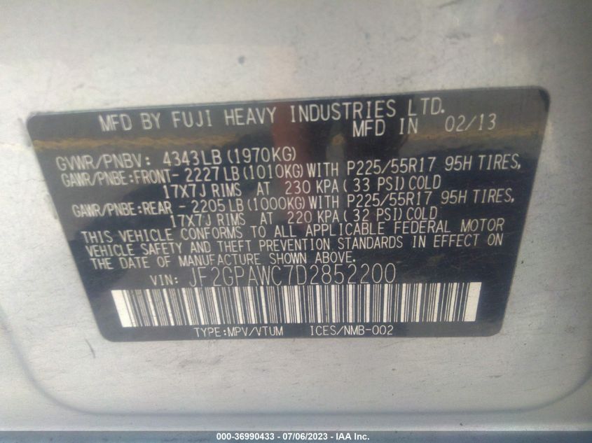 2013 SUBARU XV CROSSTREK PREMIUM - JF2GPAWC7D2852200