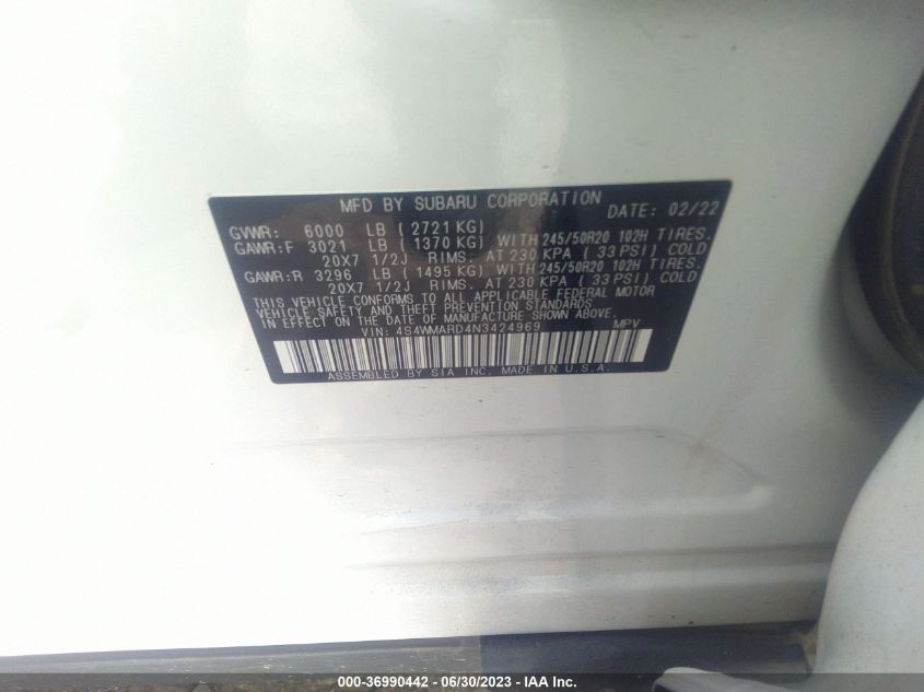 2022 SUBARU ASCENT TOURING - 4S4WMARD4N3424969