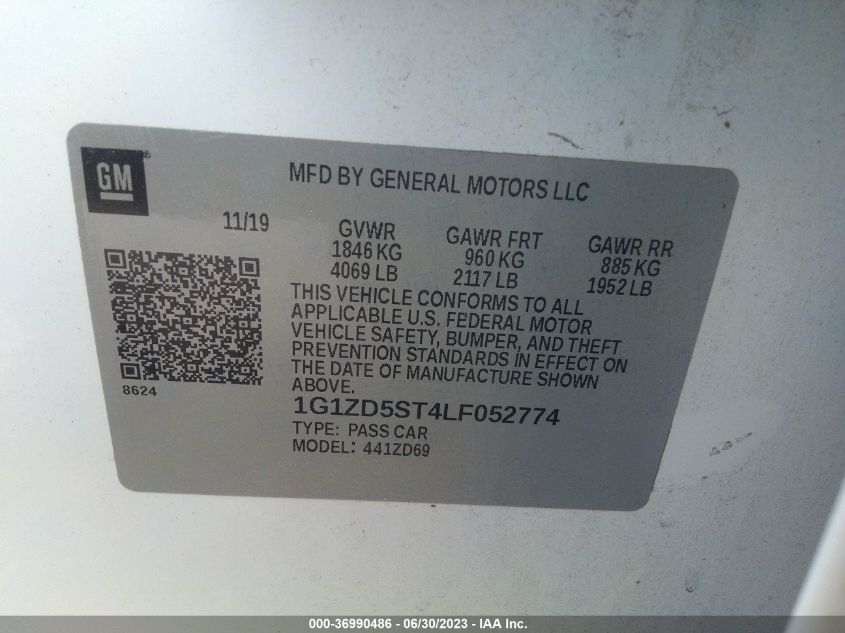 2020 CHEVROLET MALIBU LT - 1G1ZD5ST4LF052774