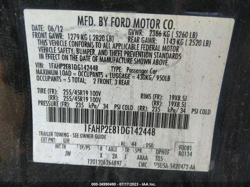2013 FORD TAURUS SEL - 1FAHP2E81DG142448