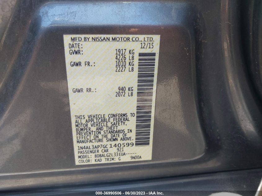 2016 NISSAN ALTIMA 2.5 S - 1N4AL3AP7GC140599