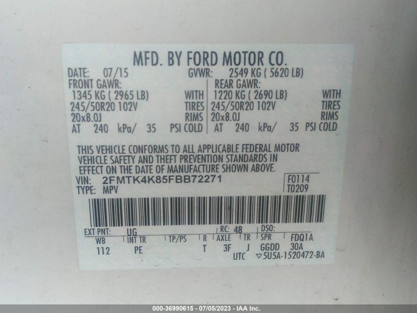 2FMTK4K85FBB72271 2015 FORD EDGE, photo no. 9