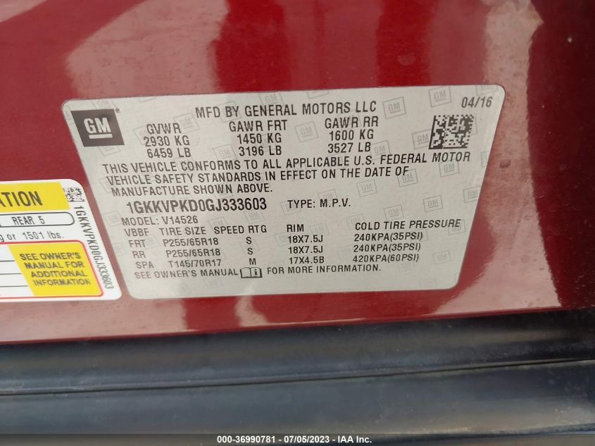 2016 GMC ACADIA SLE - 1GKKVPKD0GJ333603