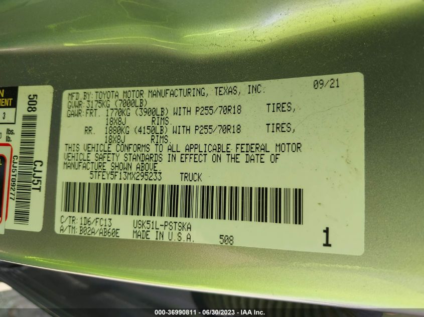 2021 TOYOTA TUNDRA 2WD SR5 - 5TFEY5F13MX295233