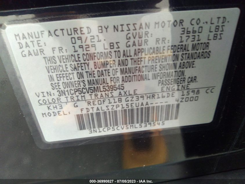 2021 NISSAN KICKS SV - 3N1CP5CV5ML539545