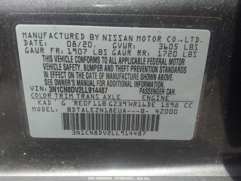 2020 NISSAN VERSA S - 3N1CN8DV2LL914487