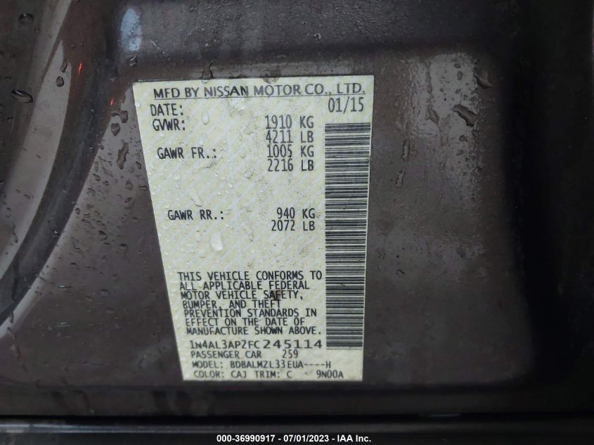 2015 NISSAN ALTIMA 2.5 SV - 1N4AL3AP2FC245114