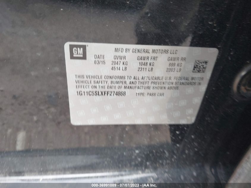 2015 CHEVROLET MALIBU LT - 1G11C5SLXFF274868