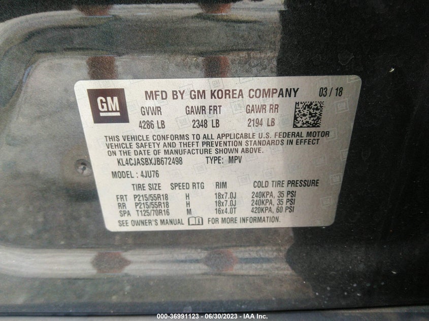 VIN KL4CJASBXJB672498 2018 BUICK ENCORE PREFERRED