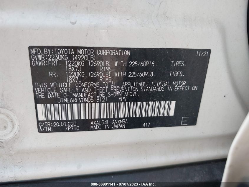 2021 TOYOTA RAV4 HYBRID XSE - JTME6RFV0MD518121