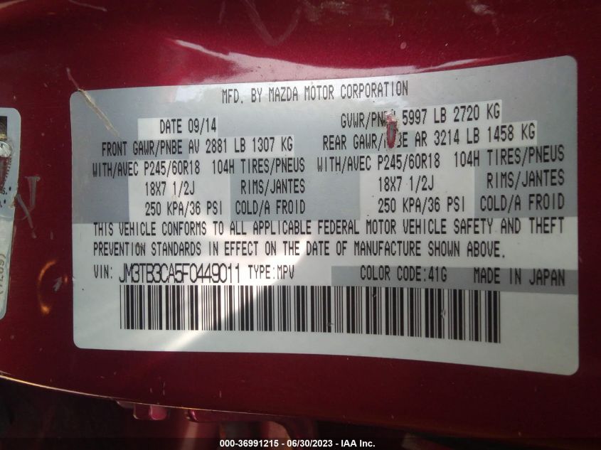 2015 MAZDA CX-9 TOURING - JM3TB3CA5F0449011