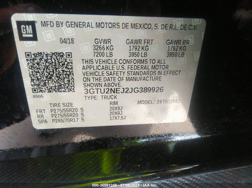 2018 GMC SIERRA 1500 SLT - 3GTU2NEJ2JG389926