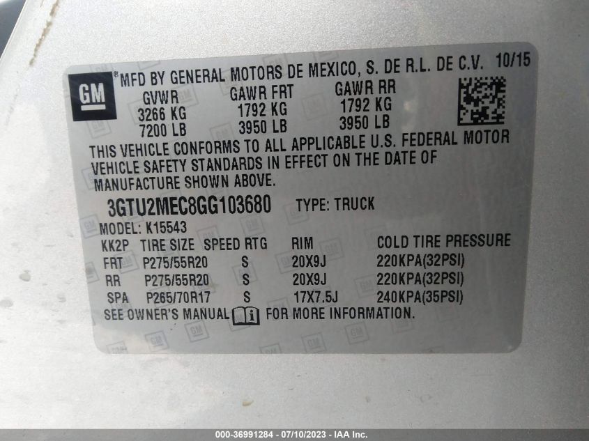 2016 GMC SIERRA 1500 SLE - 3GTU2MEC8GG103680